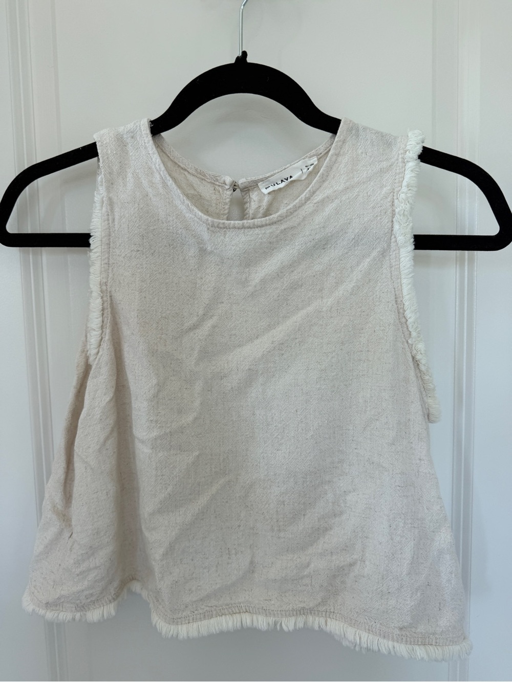 Cream Fringe-Trim Sleeveless Top